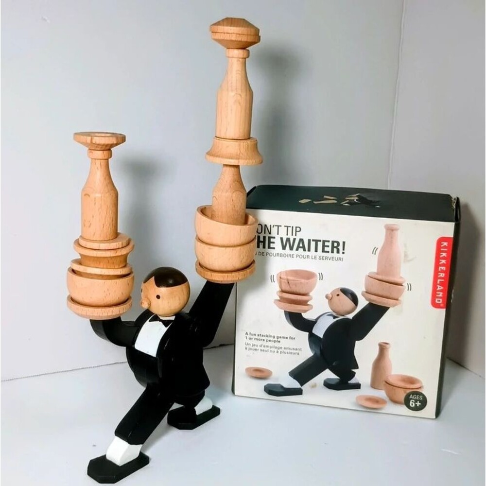 Kikkerland Don't Tip The Waiter Dexterity Wooden Stacking Game Family Montessori